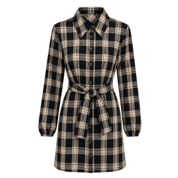 Cupshe Dresses & Skirts - Cupshe Dress Women's Belted Sz Small Plaid Mini Shirt Dress  Button Down